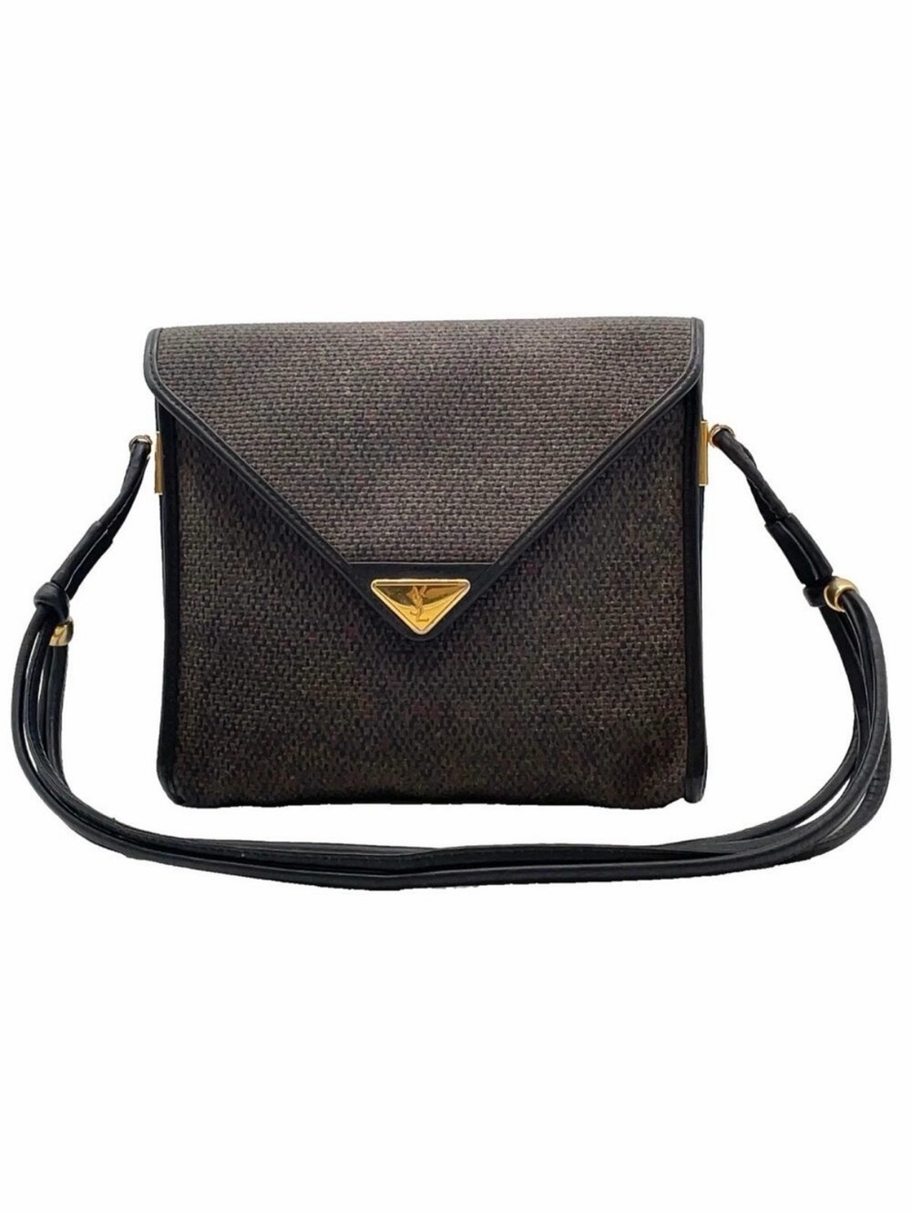 Vintage Yves Saint Laurent YSL Woven Envelope Flap Crossbody Bag Black Gray